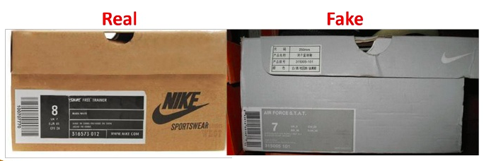 Scatola originale di scarpe Nike vs scatola di falsi